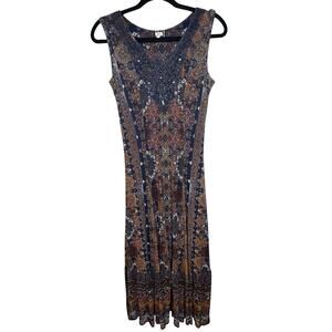 Reba Y2K Paisley Western Embellished Beaded Sleeveless Lined Maxi Dress Womens S